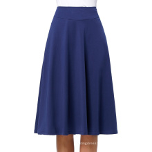 Kate Kasin Occident Women's High Stretchy Navy Cotton High Waist A line Flared Skirt KK000279-2